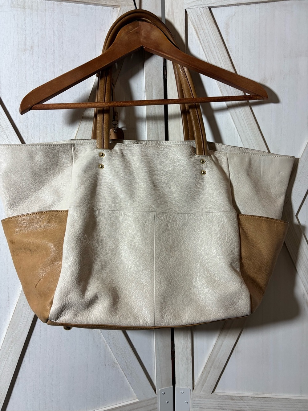 Cynthia Rowley Leather Two-Tone Cream and Tan Tote Bag